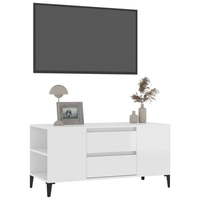 vidaXL Szafka pod TV, wysoki połysk, biała, 102x44,5x50 cm