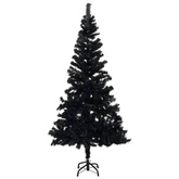vidaXL Sztuczna choinka z lampkami i bombkami, czarna, 120 cm, PVC