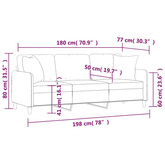 3-osobowa sofa z poduszkami, czarna, 180 cm, tkanina