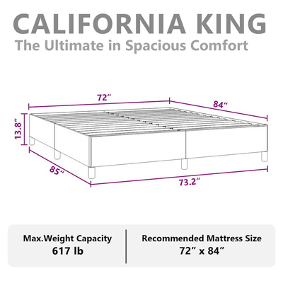 Rama łóżka bez materaca, jasnoszara, California King, aksamitna