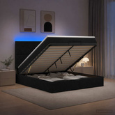 Łóżko z pojemnikiem i materacem LED Czarny 140 x 190 cm tkanina