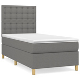 vidaXL Łóżko kontynentalne z materacem, ciemnoszara tkanina 90x200 cm wariant 24