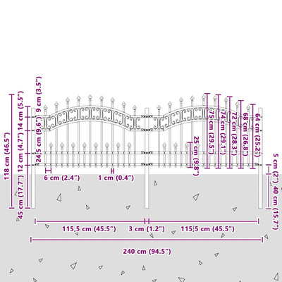 Ogrodzenie Ogrodowe KAMPEN 240 x 118 cm Stal Malowana Proszkowo