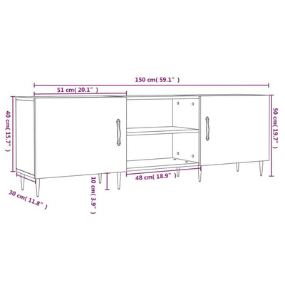vidaXL Szafka pod TV, biała, 150x30x50 cm, materiał drewnopochodny wariant 7