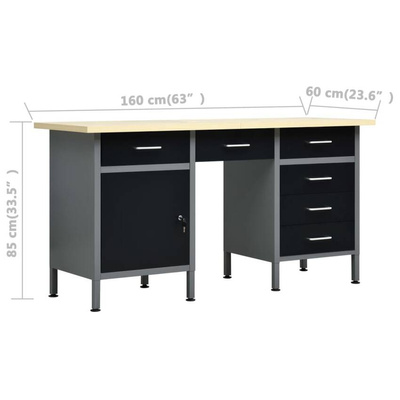 vidaXL Biurko robocze, czarne, 160x60x85 cm, stal