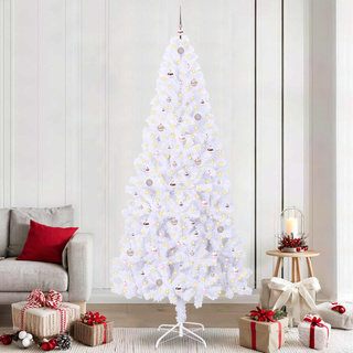 Sztuczna choinka z 300 diodami LED Biały 240 cm PVC i stal