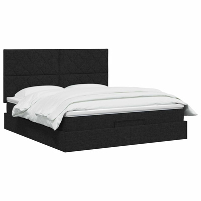Łóżko z pojemnikiem i materacem LED Czarny 140 x 190 cm tkanina