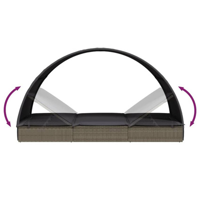 vidaXL Leżak z półokrągłym daszkiem, szary, 211x57x140 cm, rattan PE