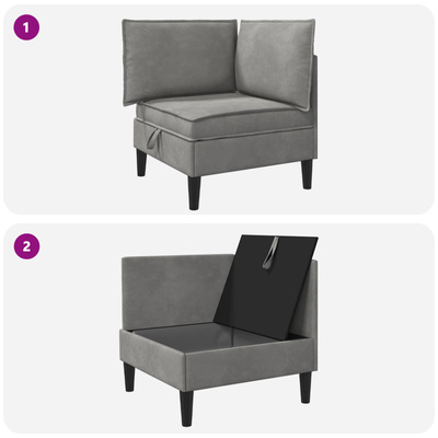 Sofa z miejscem do przechowywania jasnoszary Welur