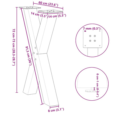 Nogi do stołu jadalnego w kształcie litery X 2 szt. Naturalna stal 60x(72-73) cm Stal