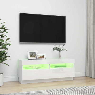 Szafka TV z oświetleniem LED, biel z połyskiem, 100x35x40 cm