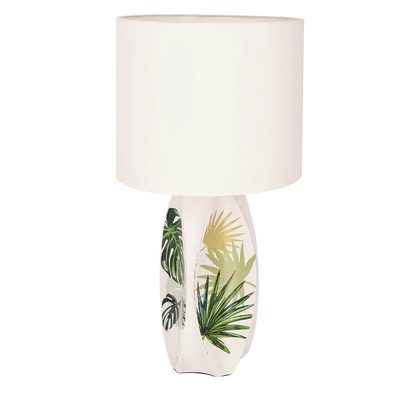 Lampka nocna Palma biała ceramiczna rustykalna z abażurem