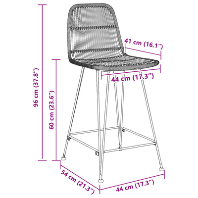 Stołek barowy 2 szt. Czarny 44 x 54 x 96 cm Rattan i Stal