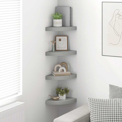vidaXL Narożne półki ścienne, 4 szt., szare, 25x25x3,8 cm, MDF