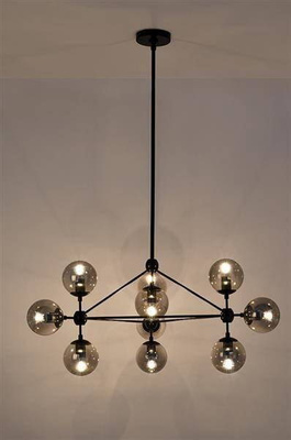 Lampa wisząca PLANETARIO 10  czarna klosze dymione