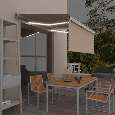 vidaXL Ręcznie zwijana markiza z zasłoną i LED, 3x2,5 m, kremowa
