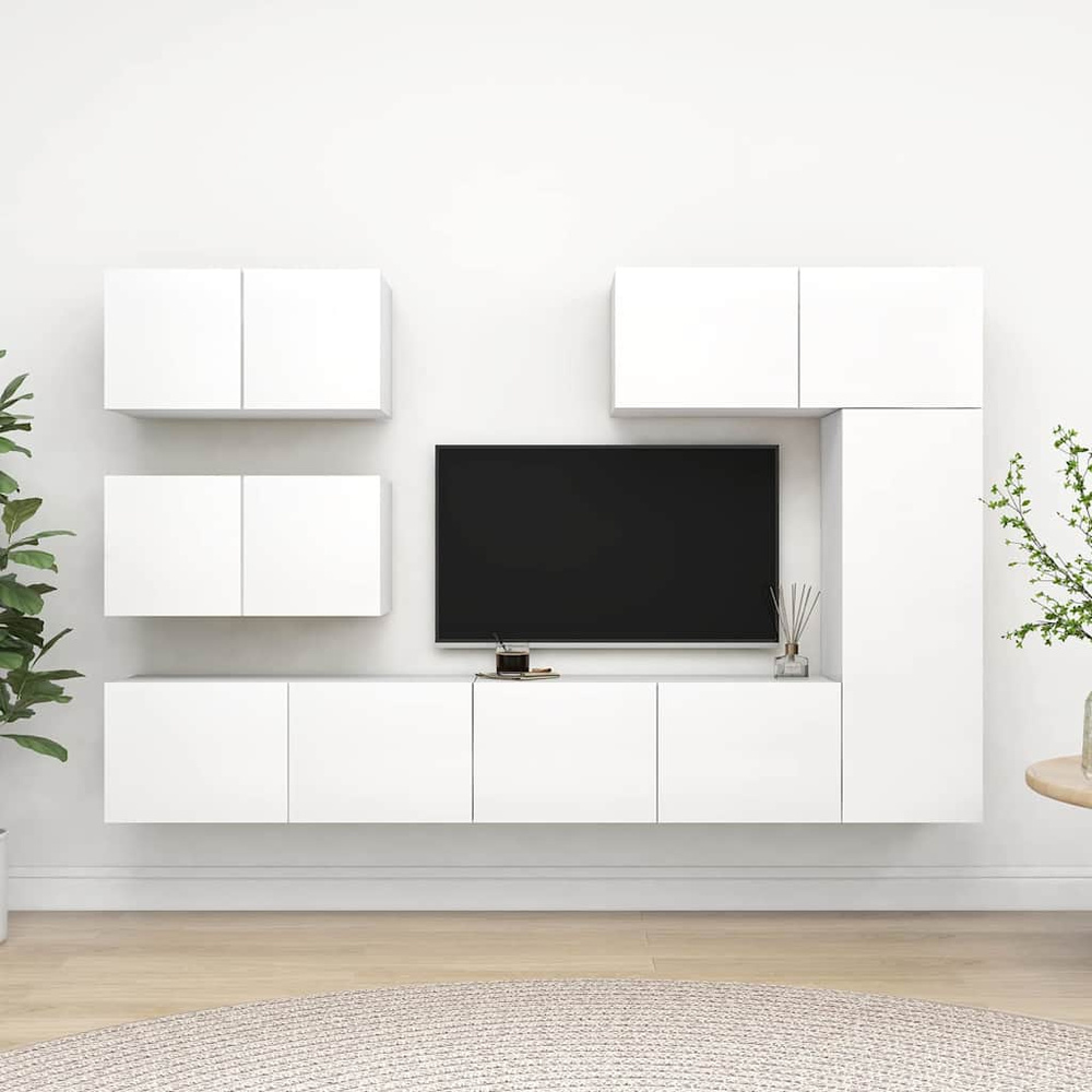 6-cz. zestaw szafek TV, biały, materiał drewnopochodny