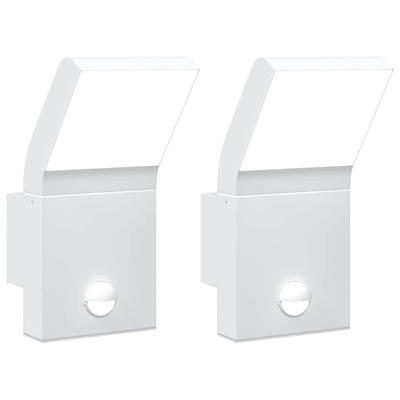 Zewnętrzne kinkiety LED z czujnikami, 2 szt., białe, aluminium