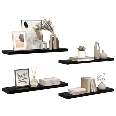 vidaXL Półki ścienne 4 szt. wysoki połysk, czarne, 90x23,5x3,8 cm, MDF