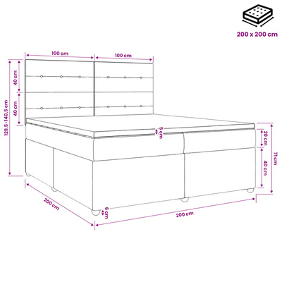 Łóżko kontynentalne z materacem jasnoszary 200 x 200 cm tkanina