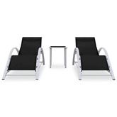 vidaXL Leżaki ze stolikiem, 2 szt., aluminium, czarne