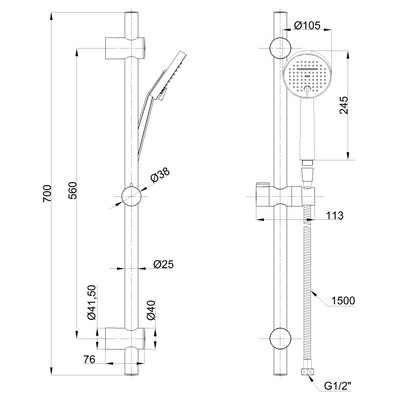 Zestaw natryskowy na drążku kalitea, czarny 2f AU-72-Z04-V Invena