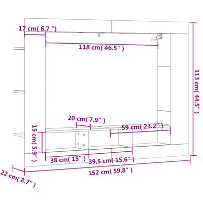 vidaXL Szafka pod TV, czarna, 152x22x113 cm, materiał drewnopochodny