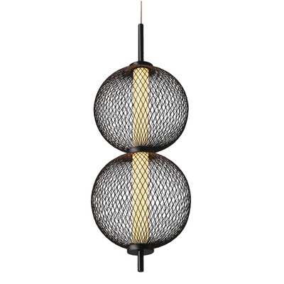 Lampa wisząca druciana PUMA z kloszami kulami 14 x 38 cm – designerskie oświetlenie salonu LED 3000K