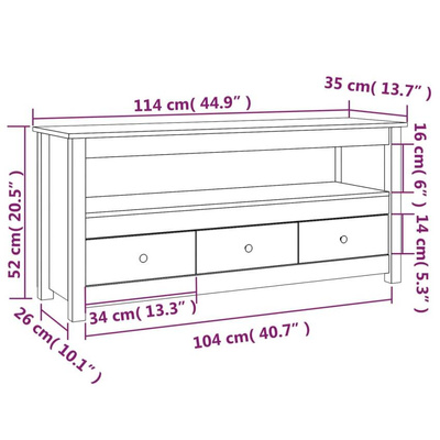 vidaXL Szafka pod TV, miodowy brąz, 114x35x52 cm, lite drewno sosnowe