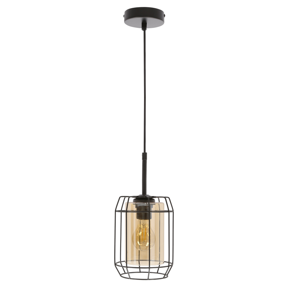 JONERA lampa wisząca czarny 1x40W E27 klosz bursztynowy