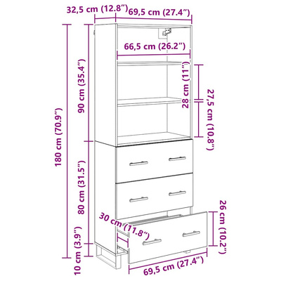 Highboard 2 szt. Dąb rzemieślniczy 69,5 x 34 x 180 cm