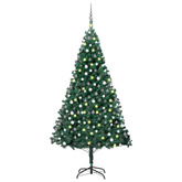 vidaXL Sztuczna choinka z lampkami i bombkami, zielona, 210 cm, PVC model standard