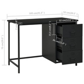 vidaXL Industrialne biurko z szufladami, czarne, 105x52x75 cm, stal