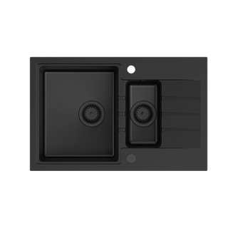 PETER 156 GraniteQ zlewozmywak granitowy pure carbon 1,5-komorowy z/o (78x50x20) z syfonem pure carbon i zaślepką kol. czarny