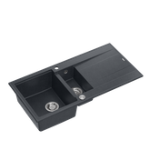EVAN 156 GraniteQ zlewozmywak z syfonem Push To Open 1,5-komorowy z/o (1000x500x210; kom. 420x480) black diamond / elementy stalowe