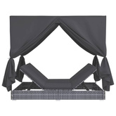 vidaXL Leżak ogrodowy z baldachimem, rattan PE, szary