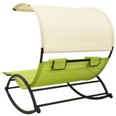 vidaXL Podwójny leżak z baldachimem, tkanina textilene, krem i zieleń