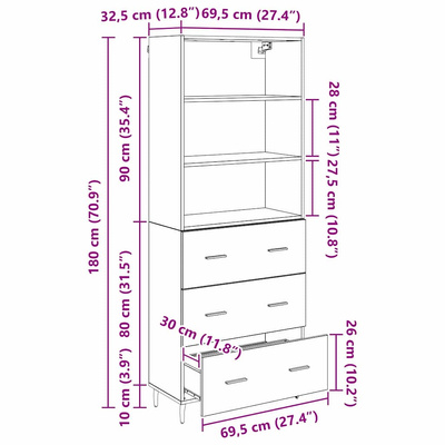 Highboard 2 szt. Dąb rzemieślniczy 69,5 x 32,5 x 180 cm