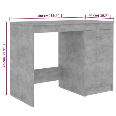 vidaXL Biurko, szarość betonu, 100x50x76 cm, materiał drewnopochodny