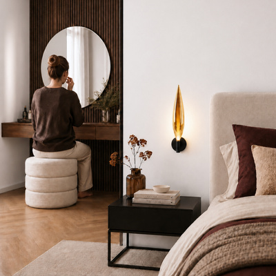 Kinkiet Nordic czarny ze szklanym kloszem złotym do salonu i sypialni1x5W G9