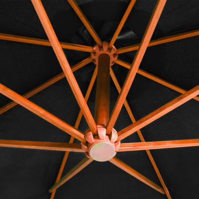 Parasol ogrodowy wiszący, jodłowy słupek, czarny, 3,5x2,9 m