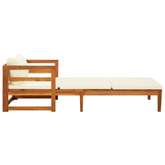 vidaXL Leżak z kremową poduszką, lite drewno akacjowe