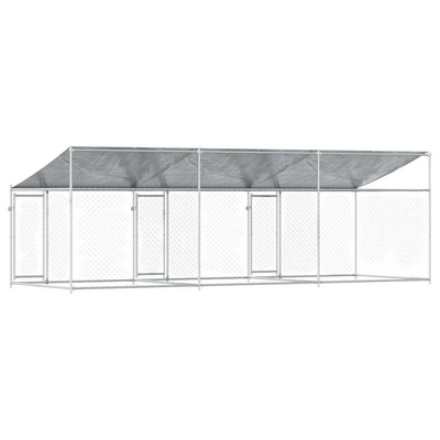 Klatka dla psa, z dachem i drzwiami, szara, 6x2x2 m, stal