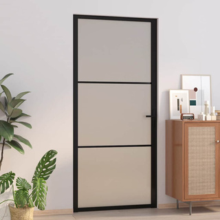 vidaXL Drzwi wewnętrzne, 93x201,5 cm, czarne, matowe szkło i aluminium
