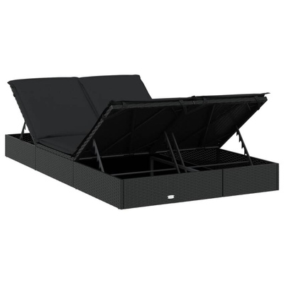 vidaXL 2-osobowy leżak z poduszkami, czarny, polirattan