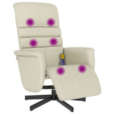 vidaXL Rozkładany fotel masujący z podnóżkiem, kremowy, sztuczna skóra