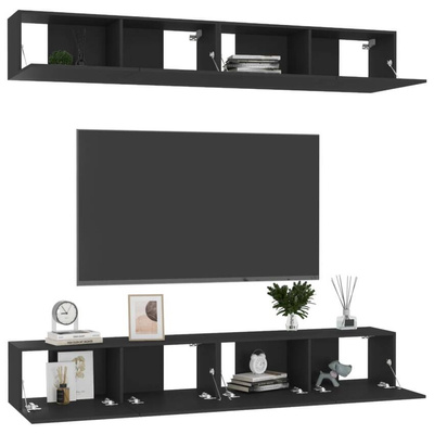 vidaXL Szafki telewizyjne, 4 szt., czarne, 100x30x30 cm, płyta wiórowa