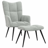 Fotel z podnóżkiem, jasnoszary, obity aksamitem model standard