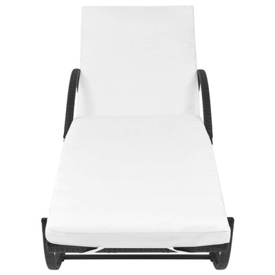 vidaXL Leżak ogrodowy z poduszką, polirattan, czarny