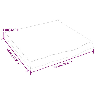 Półka, 60x60x(2-6) cm, surowe lite drewno dębowe